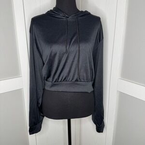 Real Essentials Dark Grey‎ Cropped Hoodie Sweatshirt | Women's Plus 3X Stretch